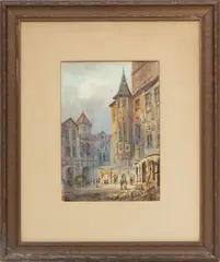Edward Nevil, ' W 7.5', Watercolor On Paper, 19th C., Prague Street Scene