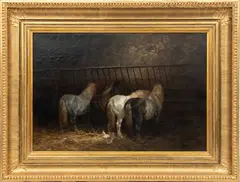 ' W 39' by Charles Jacque, Oil On Canvas Horse Stable With Chicken, offered Apr 2023