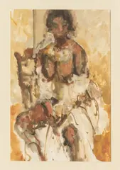 ' W 11.75' by Richard Jerzy, Oil And Watercolor On Paper, Seated Nude, offered Apr 2023