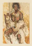 Richard Jerzy, ' W 11.75', Oil And Watercolor On Paper, Seated Nude