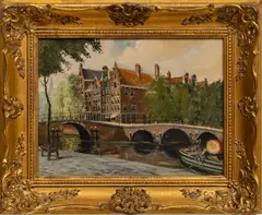 Rudolf Hendrik Oldeman, Untitled, Oil On Canvas, C. 1960, Prinsengracht Westertower (Canal Scene)