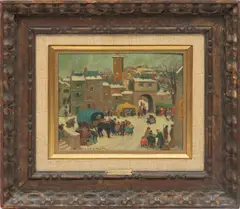 Paul Lemasson, ' W 9.5', Oil On Panel, "Place Du Marche, Sur Le Neige"