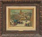 Paul Lemasson, ' W 9.5', Oil On Panel, "Place Du Marche, Sur Le Neige"