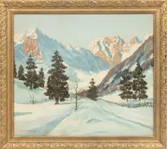 ' W 31.5' by Maximillian Strasky, Oil On Canvas, Alpine Landscape, offered Apr 2023
