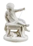 Carlo Uboldi, ' L 24'' Depth 20', Carved Marble Sculpture, 1878, Young Girl Playing With Kitten