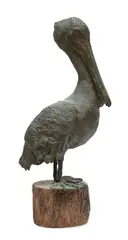 ' W 11'' Depth 16' by Margaret Valpey, Bronze Sculpture, "There Stands The Pelican", offered Apr 2023
