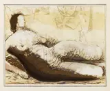 Henry Moore, ' W 18.675', Lithograph In Colors On Wove Paper, 1982, Reclining Woman With Yellow Background