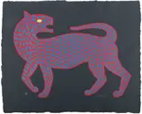 Victor Vasarely, ' W 38.5', Serigraph In Colors On Gallo-Cast Paper, Leopard (Red And Blue)