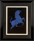 Victor Vasarely, ' W 17.25', Screenprint In Colors On Wove Paper, Blue Zebra