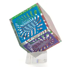 ' W 4' by Victor Vasarely, Screenprinted Acrylic Cube, 1980, Zebra, offered Mar 2023