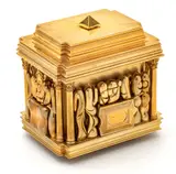 ' L 6'' Depth 5' by Miguel Ortiz Berrocal, Gold Plated Bronze Puzzle Sculpture C. 1969-75, Il Cofanetto, offered Mar 2023