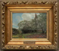 Henry Keller, ' W 16.5', Oil On Board, "A Tulip Garden"