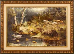 Hendrik Breedveld, ' W 36', Oil On Canvas, Duck, Drake And Family