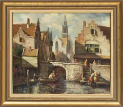 Hendrik Breedveld, ' W 36', Oil On Canvas, Dutch Canal Scene