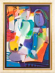Ali Golkar, ' W 26', Acrylic On Paper, Two Women