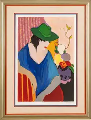 ' W 19.75' by Itzchak Tarkay, Lithograph In Colors On Wove Paper, Woman Wearing A Green Hat, offered Mar 2023