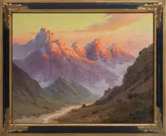 Benito Ramos Catalan, ' W 35', Oil On Canvas, Sunset In The Andes