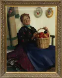 Emil Pap, ' W 24', Oil On Canvas, Hungarian Beauty With Apples