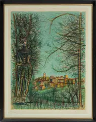 Jean Carzou, ' W 19.5', Lithograph With Colors On Paper, Figure In The Copse