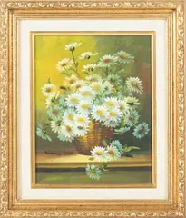' W 7.5' by Nancy Lee, Oil On Canvas Board, Still Life, Daisies, offered Mar 2023