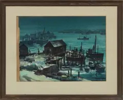 John Hare, ' W 29', Watrecolor On Paper, Wharf Scene