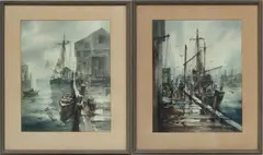 John Hare, ' W 17', Watercolors On Paper, Wharf Scenes
