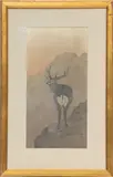 Ohara Koson, ' W 6', Woodblock Print On Paper C. 1900, Deer In The Mountains