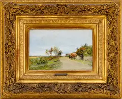 ' W 10.25' by Ivan Pokhitonov, Oil On Oak Panel, C. 1888, Sur Un Chemin De Campagne, offered Feb 2023
