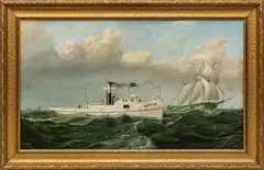 Seth Arca Whipple, ' W 34', Oil On Canvas 1881, The Towboat Martin Swain