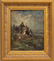 ' W 8' by Robert Hopkin, Oil On Beveled Wood Panel, Digging For Clams, offered Feb 2023