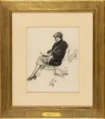 Hotel Lobby'), H 12.7' by Edward Hopper, Conte Crayon On Paper, C. 1943, Jo Hopper Reading (Study For, offered Feb 2023