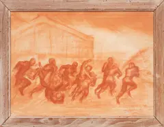 ' W 27.75' by John Steuart Curry, ContÈ Crayon On Paper Laid Down On Paperboard, 1937, "End Run", offered Feb 2023