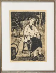 André Minaux, ' W 13.5', Intaglio Print On Paper, Seated Woman