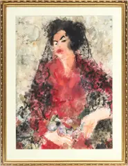 Richard Jerzy, ' W 21.5', Watercolor On Paper, 1963, Portrait Of Seated Lady