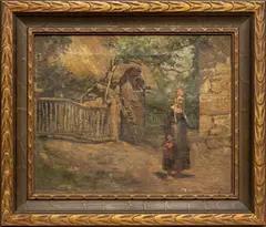 Charles E. Waltensperger, ' W 15', Oil On Canvas, Girl In French Garden