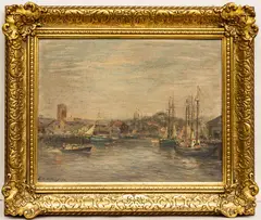 Untitled by Charles E. Waltensperger, Oil On Board, Harbor Scene, offered Feb 2023