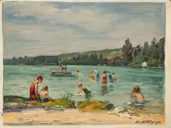 Charles E. Waltensperger, ' W 12', Oil On Canvas, Swimmers