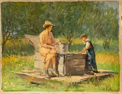 Charles E. Waltensperger, ' W 14', Oil On Canvas Landscape With Two Figures