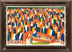Laurent Casimir, ' W 24', Acrylic On Masonite, Cockfight