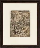 ' W 10.75' by Albrecht Durer, Woodcut Print, C. 1566-1594, Samson Rending The Lion, offered Jan 2023