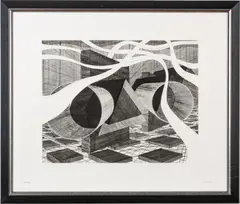 ' W 29' by Al Held, Etching On Somerset Satin Paper, C. 2003, MN Black, offered Jan 2023