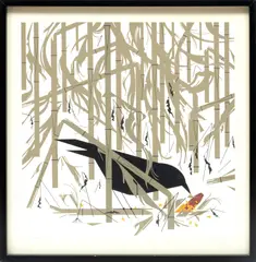 Charley Harper, ' W 20', Screenprint On Paper, 1973, Crow In The Snow