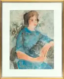 Richard Jerzy, ' W 18', Pastel & Watercolor On Paper, 1963, Portrait Of Seated Woman