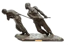 Victor Demanet, ' W 11'' L 35', Bronze Sculpture, "Les Haleurs"