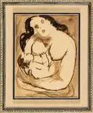 Emmanuel Mané-Katz, ' W 19.25', Watercolor And Inkwash On Wove Paper, Mother And Child