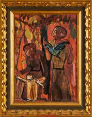 Carol Wald, ' W 11.75', Oil On Masonite 1957, Family With Blue Bird