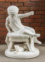 Carlo Uboldi, ' L 24'' Depth 20', Carved Marble Sculpture, 1878, Young Girl Playing With Kitten