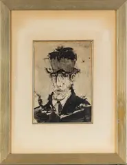 ' W 5.5' by Richard Jerzy, India Ink On Paper, Portrait Of Gentleman, offered Dec 2022