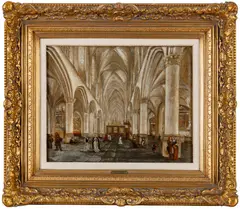 ' W 16.5' by Emanuel de Witte, Oil On Canvas On Beveled Wood Panel 18th/19th C., Oude Kerk, Delft, offered Dec 2022