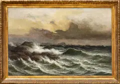 John Olsen Hammerstad, ' W 53', Oil On Canvas, Barque Off A Rocky Coast